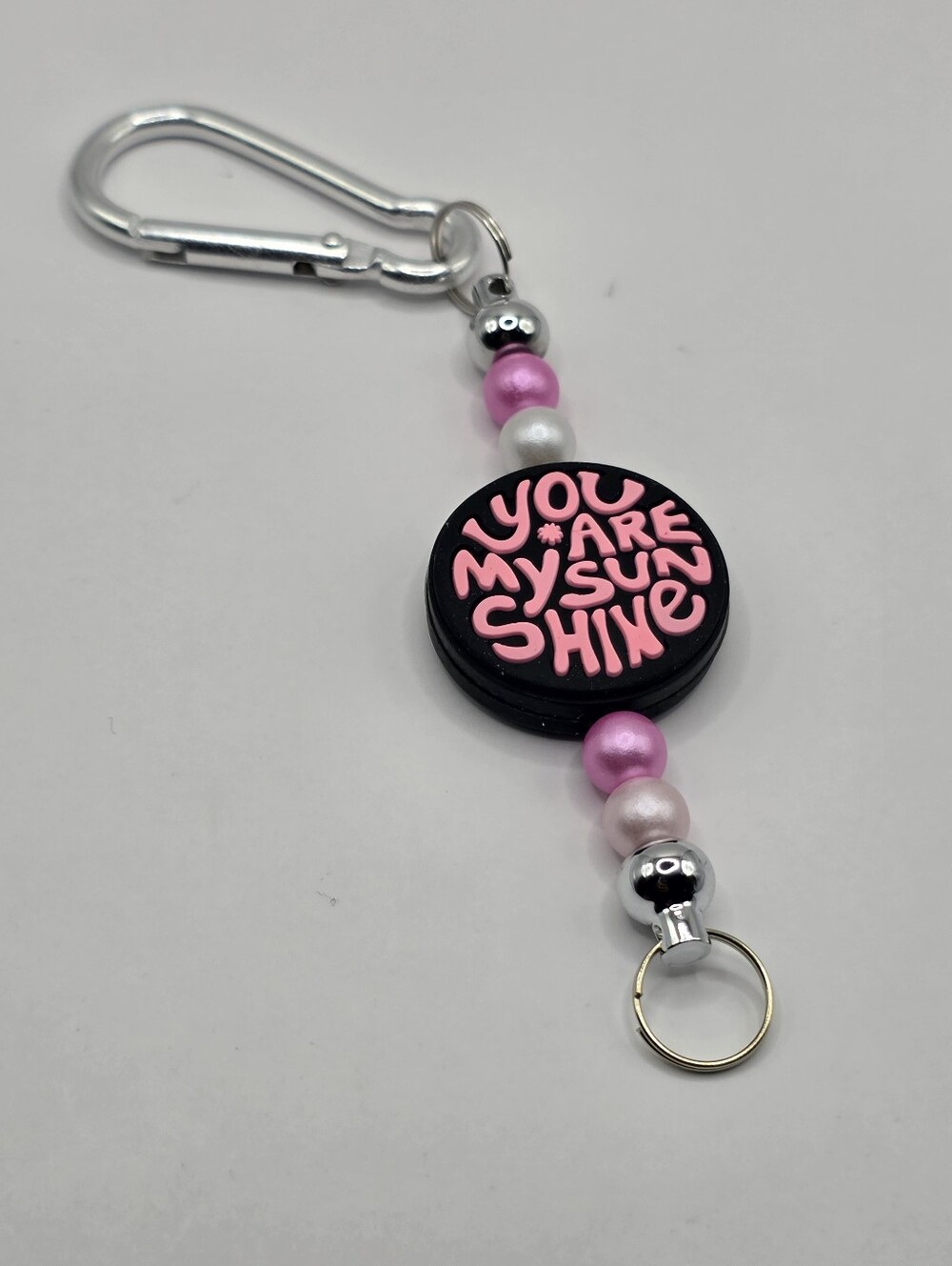 You Are My Sunshine Pink Bead Keychain